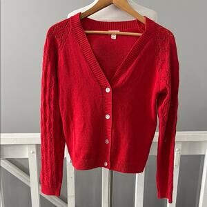 Cat & Jack Red Sparkly Button Front V-Neck Cardigan Size XL / 14